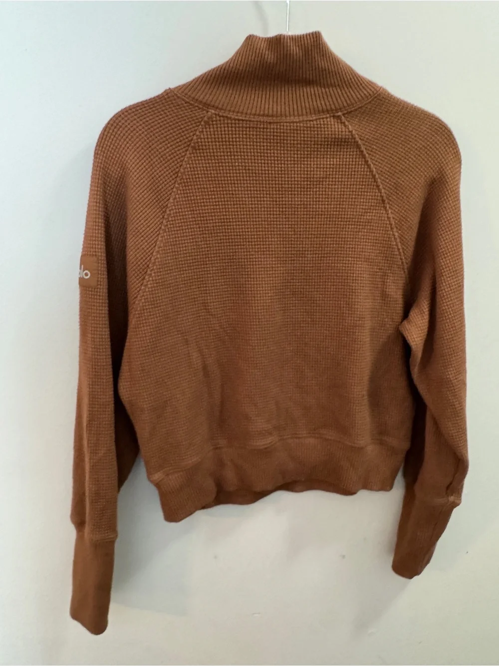 Alo Waffle Knit Turtleneck Brown Sweater - Picture 2 of 3